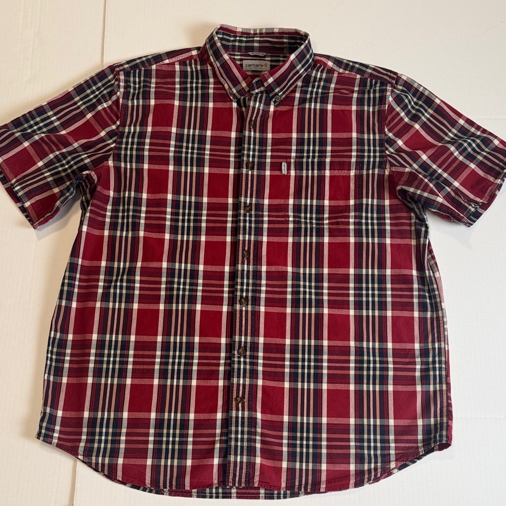 Carhartt 2XL relaxed fit  Red Plaid Short Sleeve Shirt with pocket